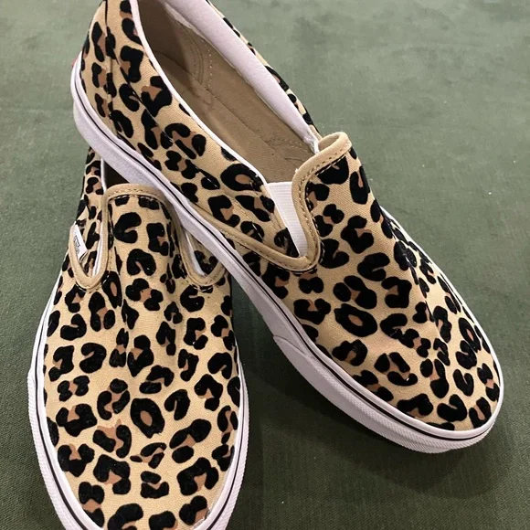 Vans Kids Tan and Black Leopard Slip-On Sneakers - Picture 2 of 6